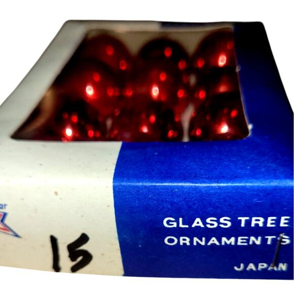 12 Vintage Mini American Made Shiny Brite Glass Red Christmas Ornaments - Picture 3 of 6